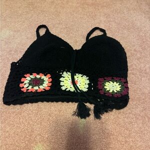 Black Crochet Boho Bralette with Colorful Granny Squares